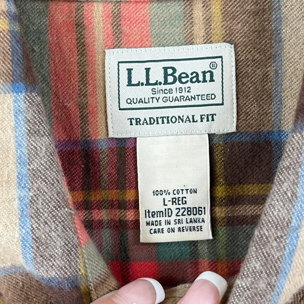 L.L. Bean Flannel Shirt Mens L Plaid Button Down Long Sleeve Outdoor Casual